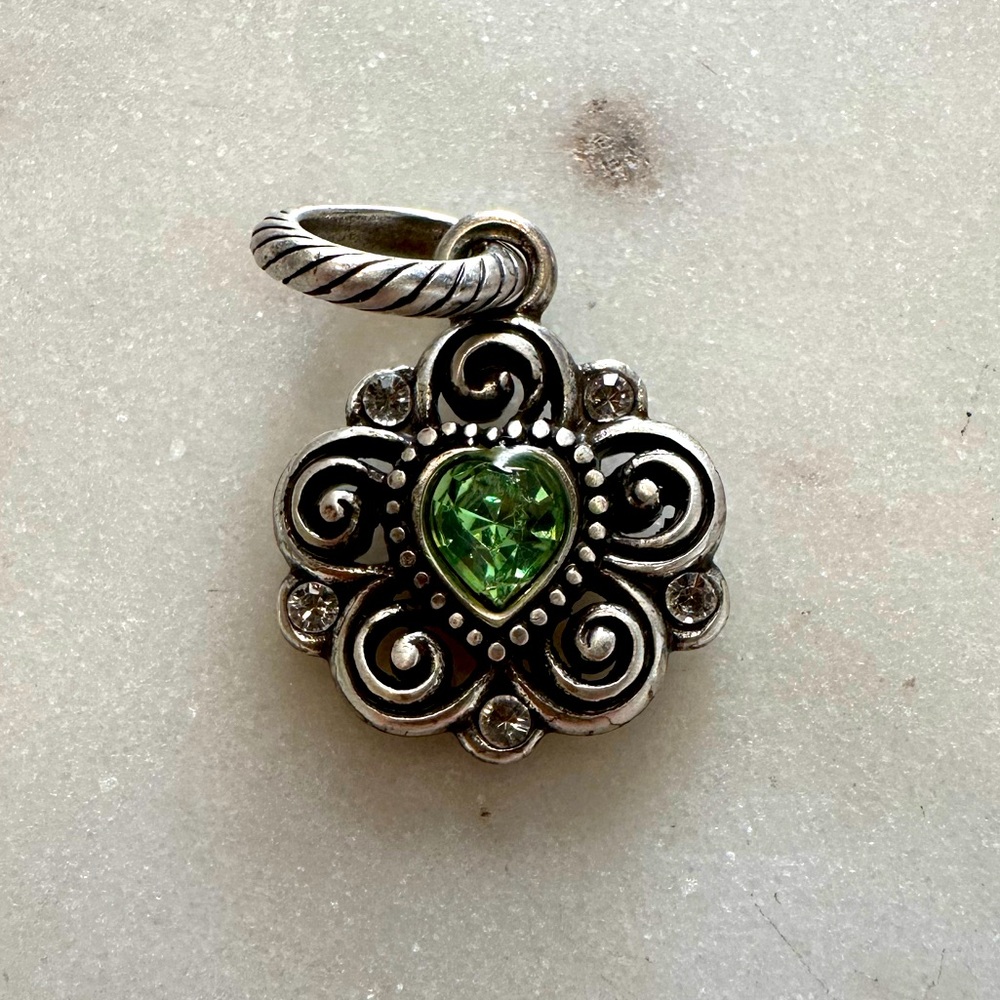 Brighton Two Sided Heart and Flower Green stone Charm or Pendant